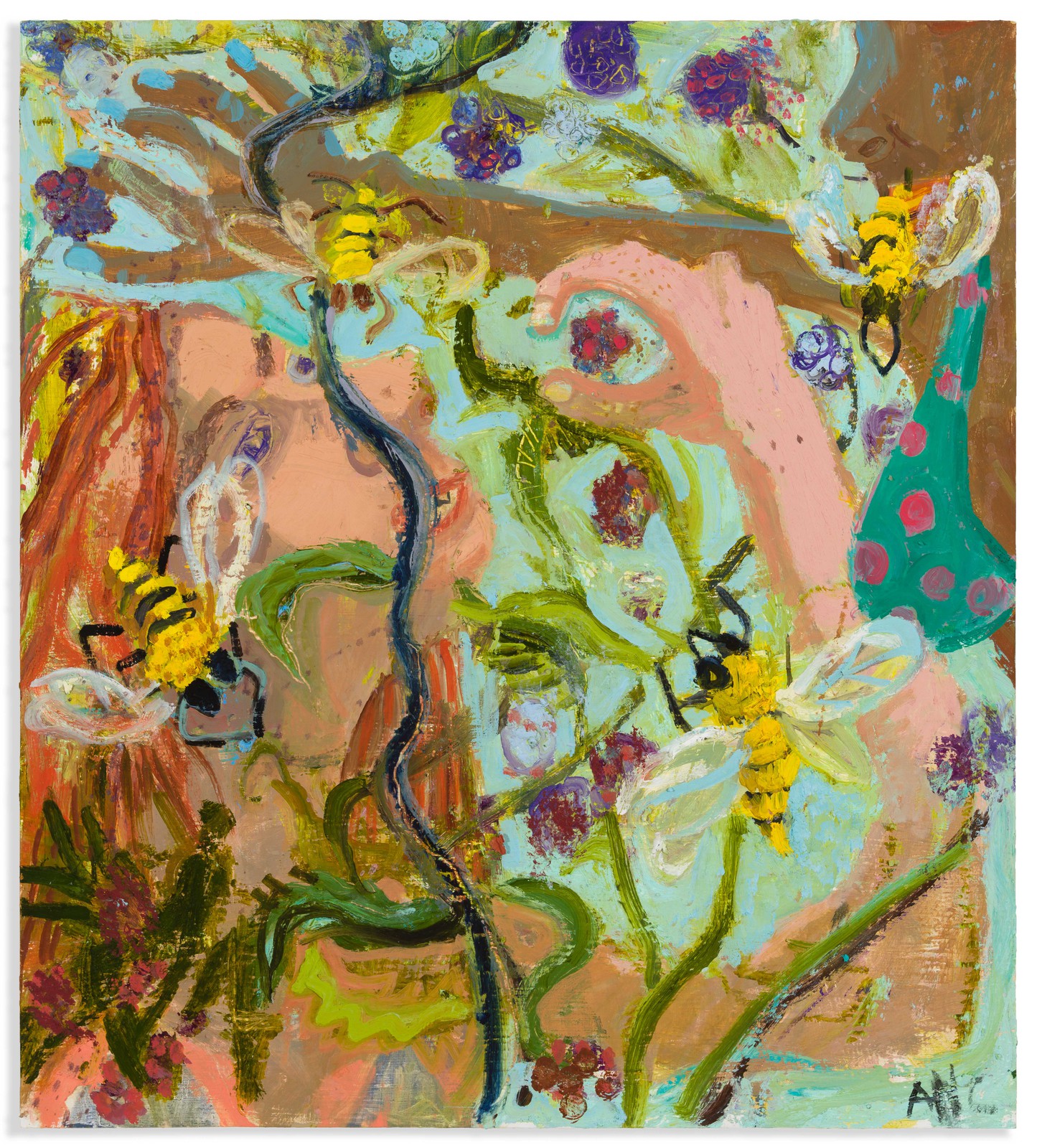 Ashley Norwood Cooper, Blackberry Pickers 2 Girls, 2022, oil on panel, 50,8 x 45,7 cm