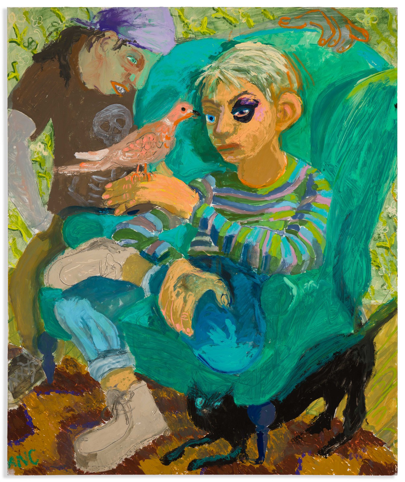 Ashley Norwood Cooper, Boy with a Black-Eye and his Barbary Dove, 2018, oil on panel, 91,4 x 76,2 cm